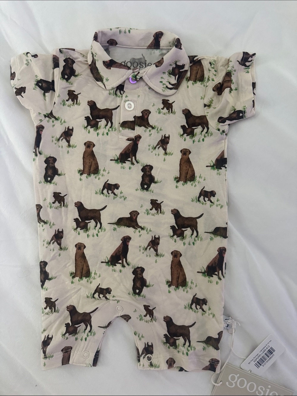 Goosies Labrador Bamboo Polo Romper | Dog Print | NWT